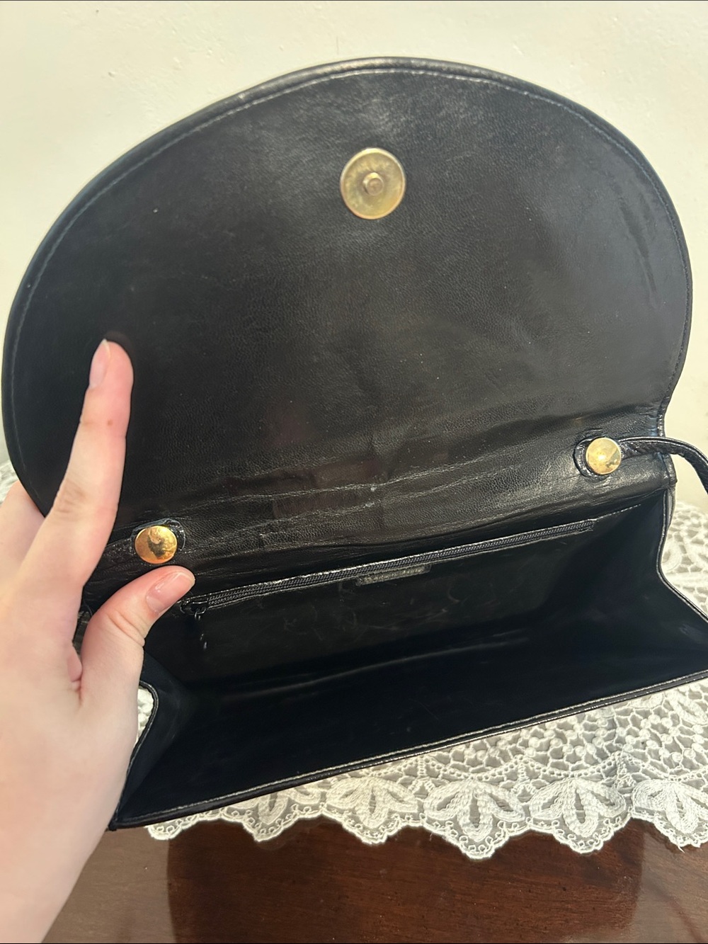 Vintage Italian Leather Elegant Black Crossbody Bag Envelope Snakeskin Accent - Picture 5 of 6